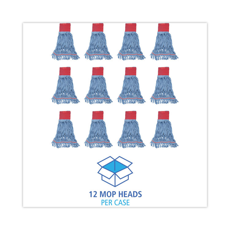 BOARDWALK 1800LBDZ Pro Loop Web/Tailband Mop Head, Cotton/Polyester/Rayon, Large, Blue, 12/Carton