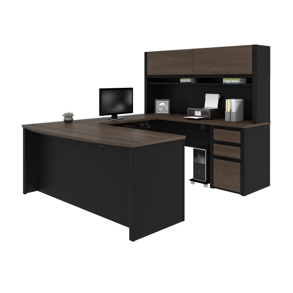 BESTAR INC. 93879-000052 Bestar Connexion 72inW U-Shaped Executive Computer Desk With Pedestal And Hutch, Antigua/Black