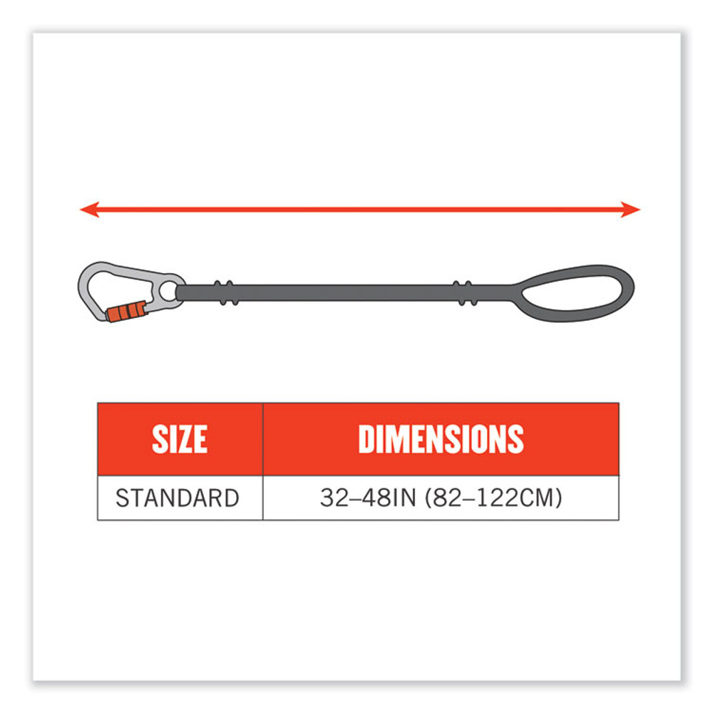 TENACIOUS HOLDINGS, INC. ergodyne® 19011 Squids 3105 Tool Lanyard with Aluminum Carabiner + Cinch-Loop, 15 lb Max Working Capacity, 32" to 48", Black, 100/Carton