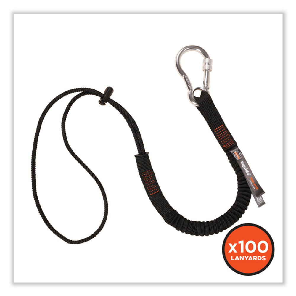 TENACIOUS HOLDINGS, INC. ergodyne® 19011 Squids 3105 Tool Lanyard with Aluminum Carabiner + Cinch-Loop, 15 lb Max Working Capacity, 32" to 48", Black, 100/Carton