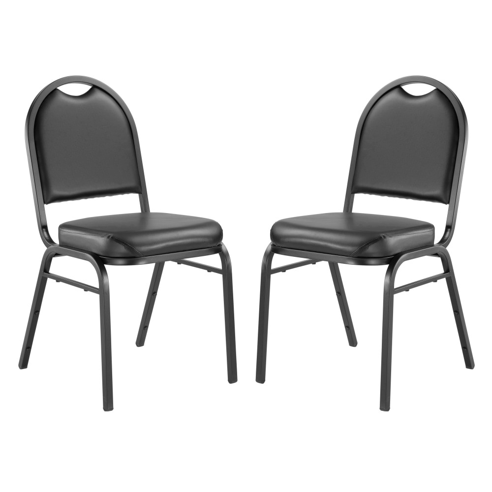 OKLAHOMA SOUND CORPORATION National Public Seating 9210-BT/2  Dome-Back Padded Vinyl Seat, Stacking Banquet Chair, 16in Seat Width, Black Seat/Black Frame, Quantity: 2
