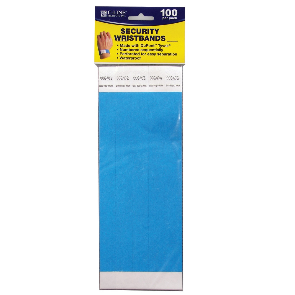 BAUMGARTENS CLI89105BN C-Line DuPont Tyvek Security Wristbands, 3/4in x 10in, Blue, 100 Wristbands Per Pack, Set Of 2 Packs