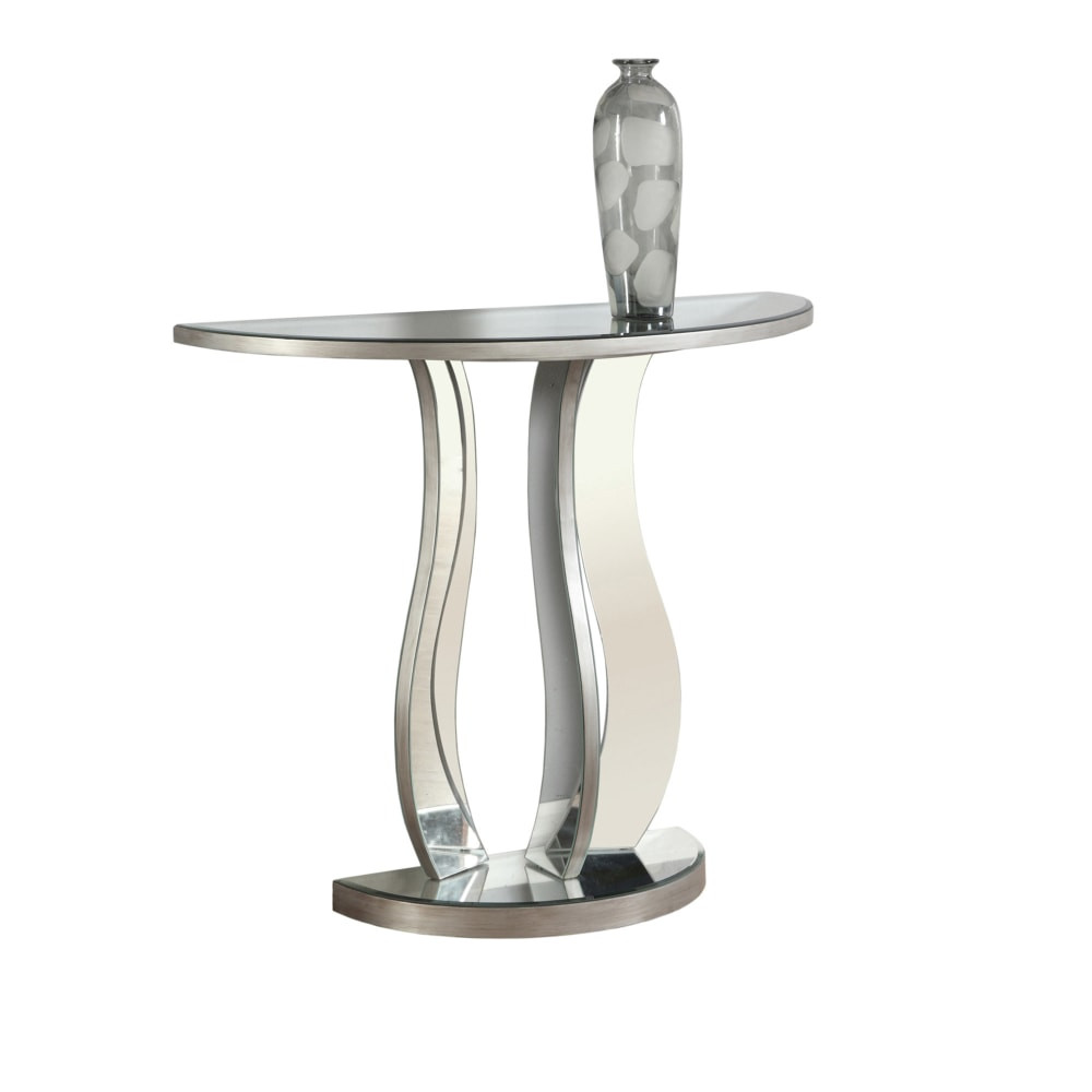 MONARCH PRODUCTS I 3727 Monarch Specialties Remy Accent Table, 32-1/2inH x 36inW x 14-1/2inD, Brushed Silver