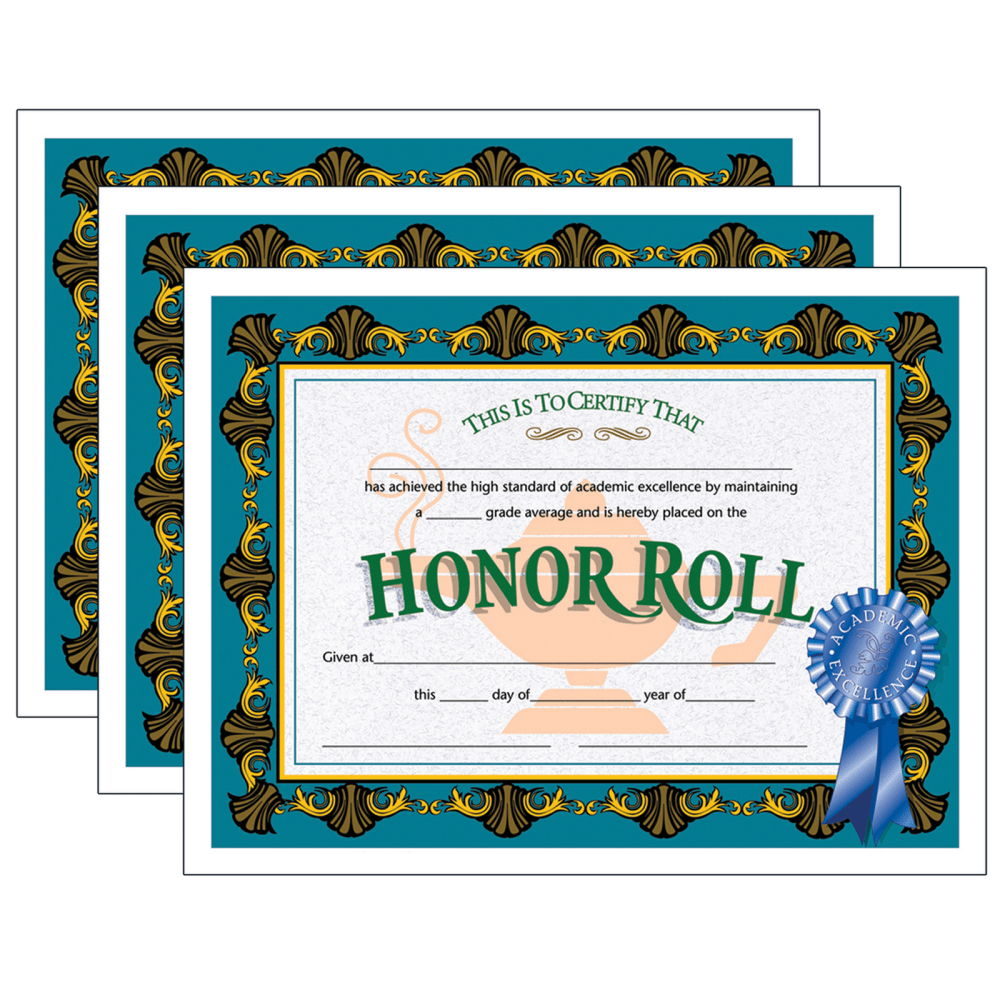 EDUCATORS RESOURCE H-VA512-3 Hayes Certificates, 8-1/2in x 11in, Honor Roll, 30 Certificates Per Pack, Set Of 3 Packs