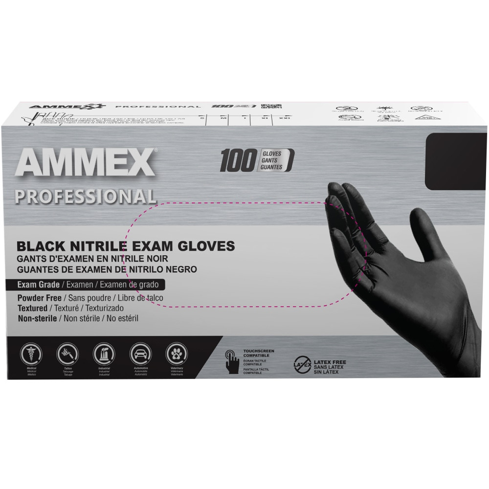 AMMEX CORPORATION Ammex Professional ABNPF46100  Powder-Free Exam-Grade Nitrile Gloves, Large, Black, Box Of 100 Gloves