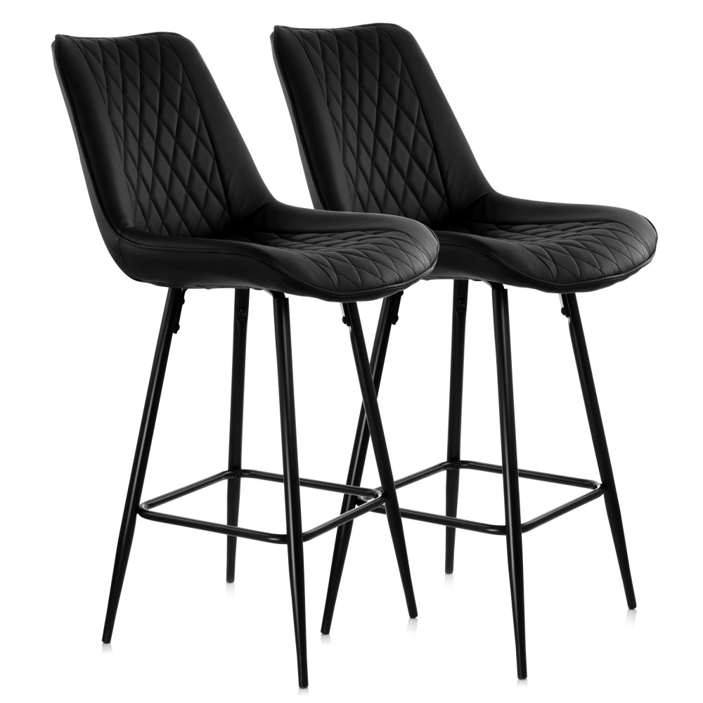 MEGAGOODS, INC. Elama 995115031M  Diamond-Stitched Faux Leather Bar Chairs, Black, Set Of 2 Chairs