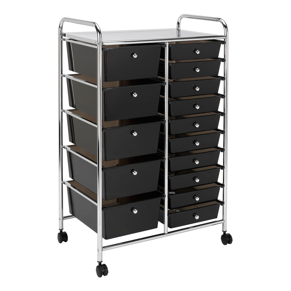 OFFICE DEPOT Realspace G021  15-Drawer Mobile Cart, 38-3/16inH x 25-1/4inW x 15-3/8inD, Black/Chrome