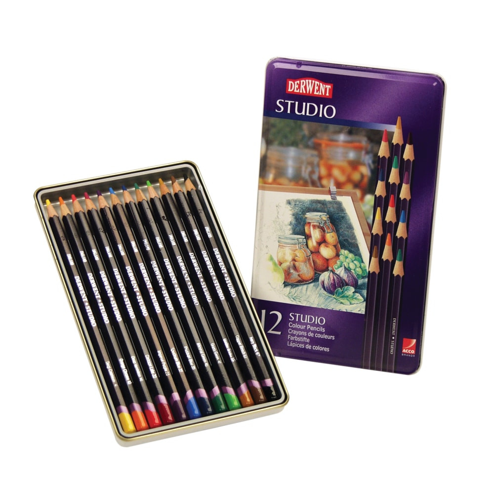 ACCO BRANDS USA, LLC 32196 Derwent Studio Pencil Set, Assorted Colors, Set Of 12 Pencils