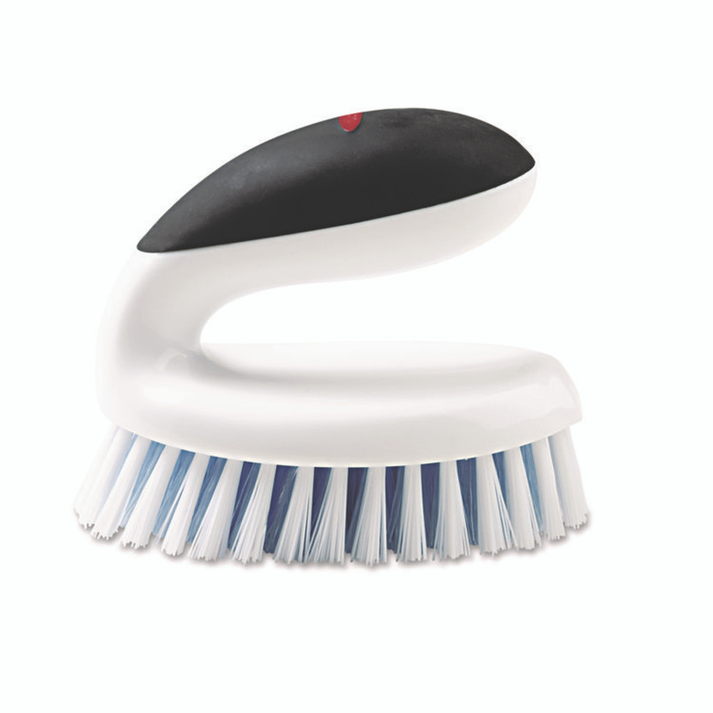 OXO 33881 Good Grips Household Scrub Brush, White/Blue Nylon/Polypropylene Bristles, 5" Brush, 5" Black/White Handle