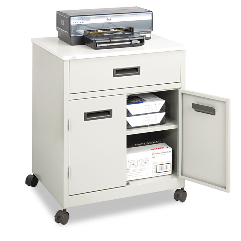 SAFCO PRODUCTS 1870GR Steel Machine Stand with Pullout Drawer, Engineered Wood, 3 Shelves, 1 Drawer, 25" x 20" x 29.75", Gray