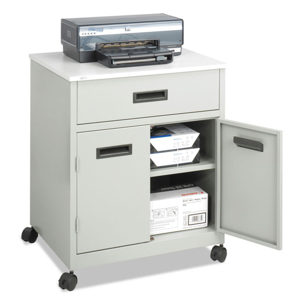 SAFCO PRODUCTS 1870GR Steel Machine Stand with Pullout Drawer, Engineered Wood, 3 Shelves, 1 Drawer, 25" x 20" x 29.75", Gray