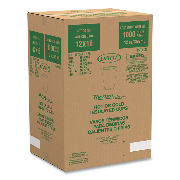 DART 12X16G Cafe G Foam Hot/Cold Cups, 12 oz, Brown/Red/White, 1,000/Carton
