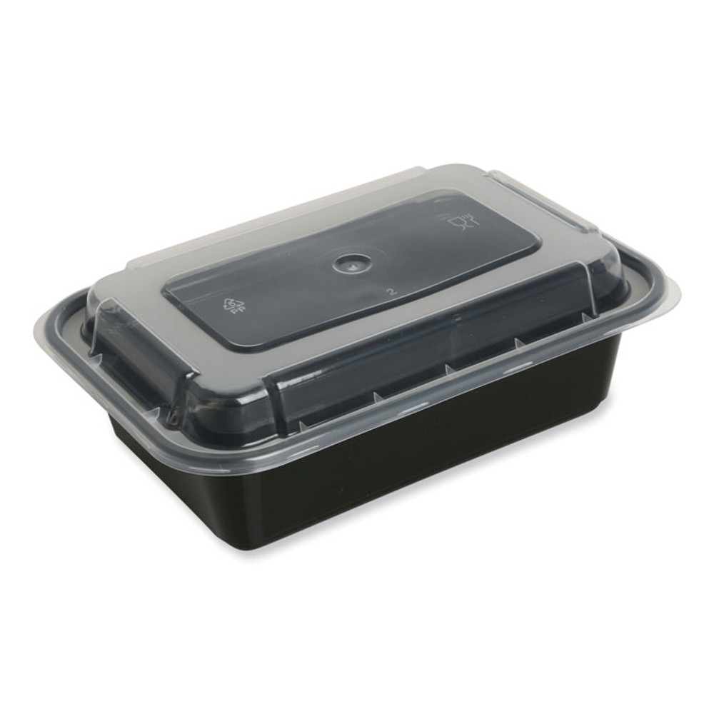 GEN TORECT16 Microwavable Food Container with Lid, Rectangular, 16 oz, 7.48 x 5.03 x 2.04, Black/Clear, Plastic, 150/Carton