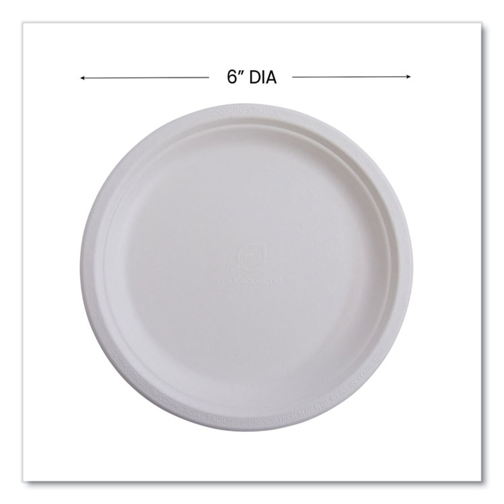 ECO-PRODUCTS,INC. EPP016PK Renewable Sugarcane Plates Convenience Pack, 6" dia, Natural White, 50/Pack