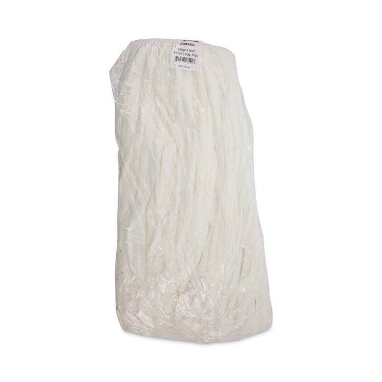 BOARDWALK 8003 Mop Head, Looped, Enviro Clean With Tailband, Cotton/Synthetic, Large, White, 12/Carton