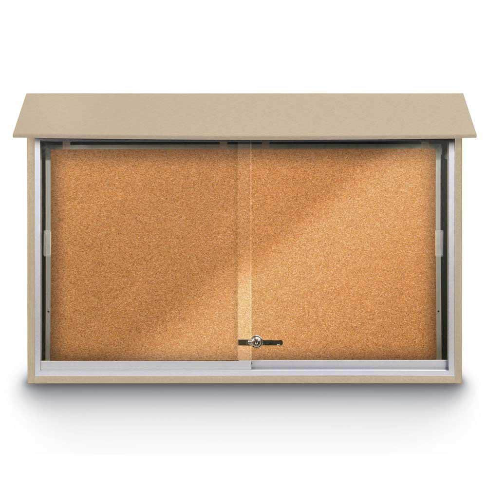 United Visual Products UVMC4530-SAND Enclosed Cork Bulletin Board: 45" Width, 30" Height, Cork Over Fiberboard, Natural Cork