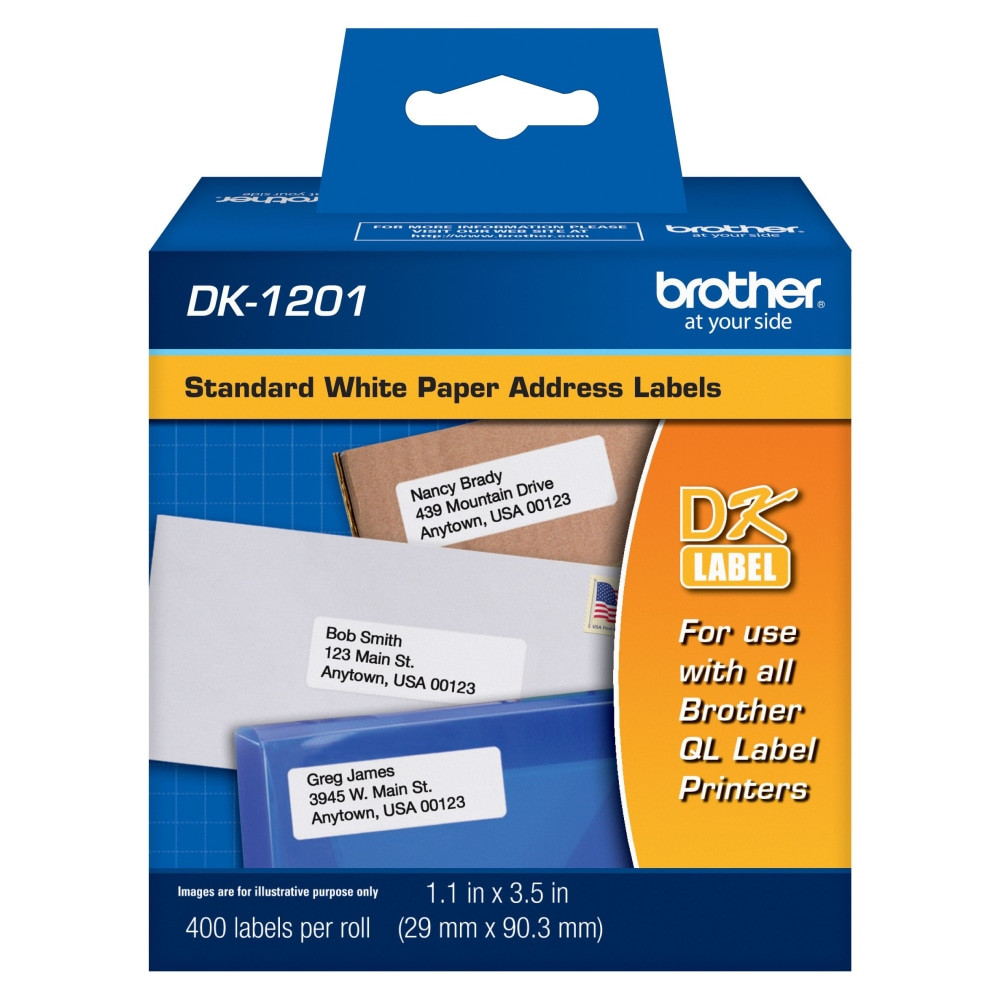 BROTHER INTL CORP Brother DK1201  DK-1201 Standard Address Labels, DK1201, 3 1/2in x 1 1/2in, White, Pack Of 400