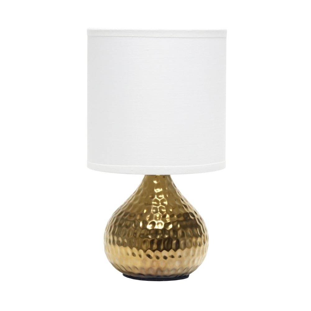 ALL THE RAGES INC LT2073-GDW Simple Designs Hammered Drip Mini Table Lamp, 9-1/4inH, White Shade/Gold Base