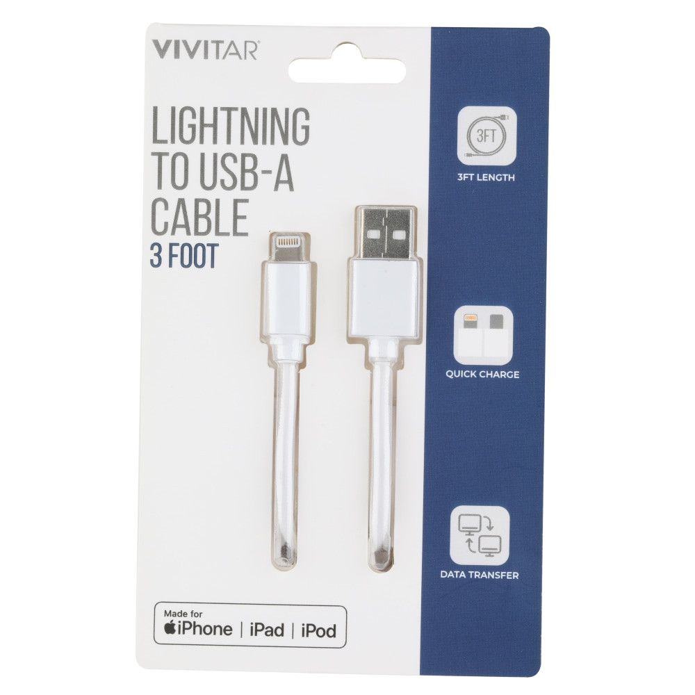 SAKAR INTERNATIONAL, INC. NIL1003-WHT-STK-24 Vivitar Lightning To USB-A Cable, 3ft, White, NIL1003