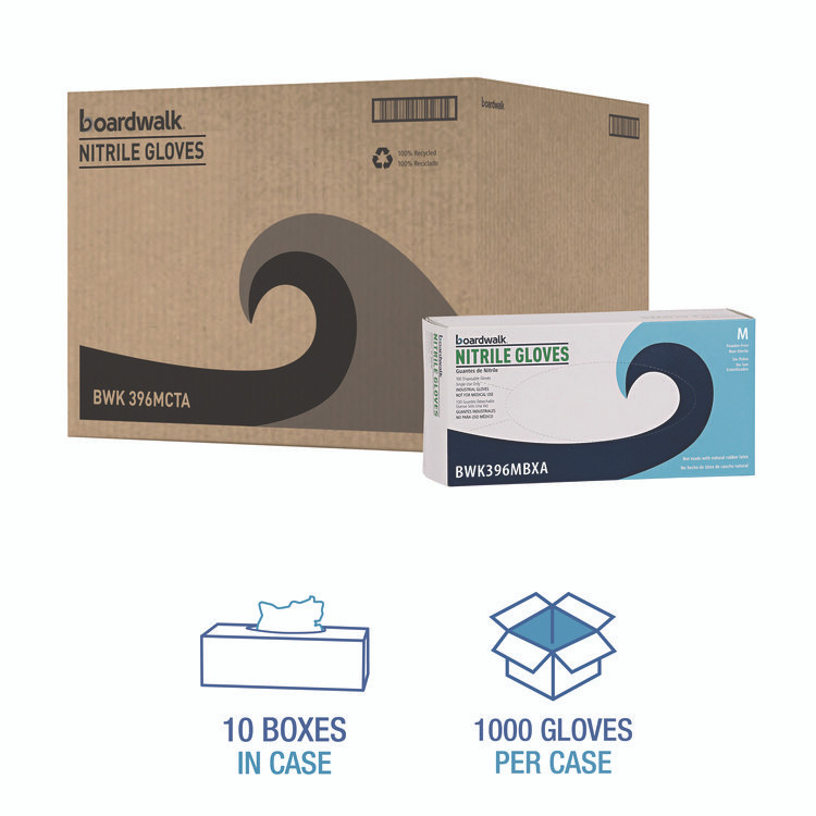 BOARDWALK 396MCTA 396 Series Disposable General-Purpose Nitrile Gloves, Powder-Free, Medium, 4.4 mil Thick, 9.5" Long, Black, 100/BX, 10 BX/CT