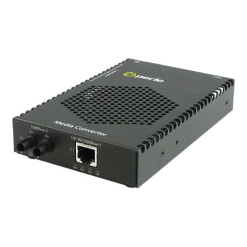 PERLE SYSTEMS Perle 05081054  S-1110PP-S2ST10 - Fiber media converter - GigE - 10Base-T, 1000Base-LX, 1000Base-LH, 100Base-TX, 1000Base-T - ST single-mode / RJ-45 - up to 6.2 miles - 1310 nm