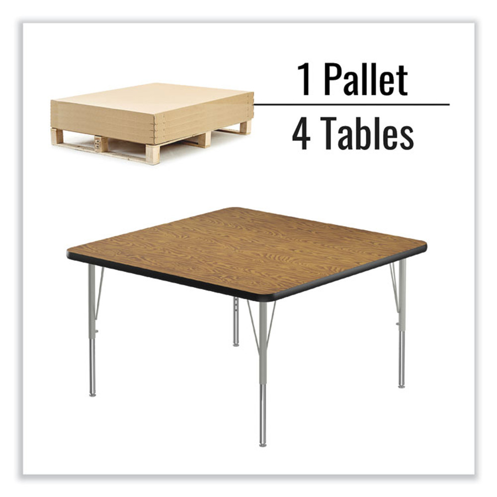 CORRELL, INC. 4848TF06954P Adjustable Activity Tables, Square, 48" x 48" x 19" to 29", Medium Oak Top, Silver Legs, 4/Pallet