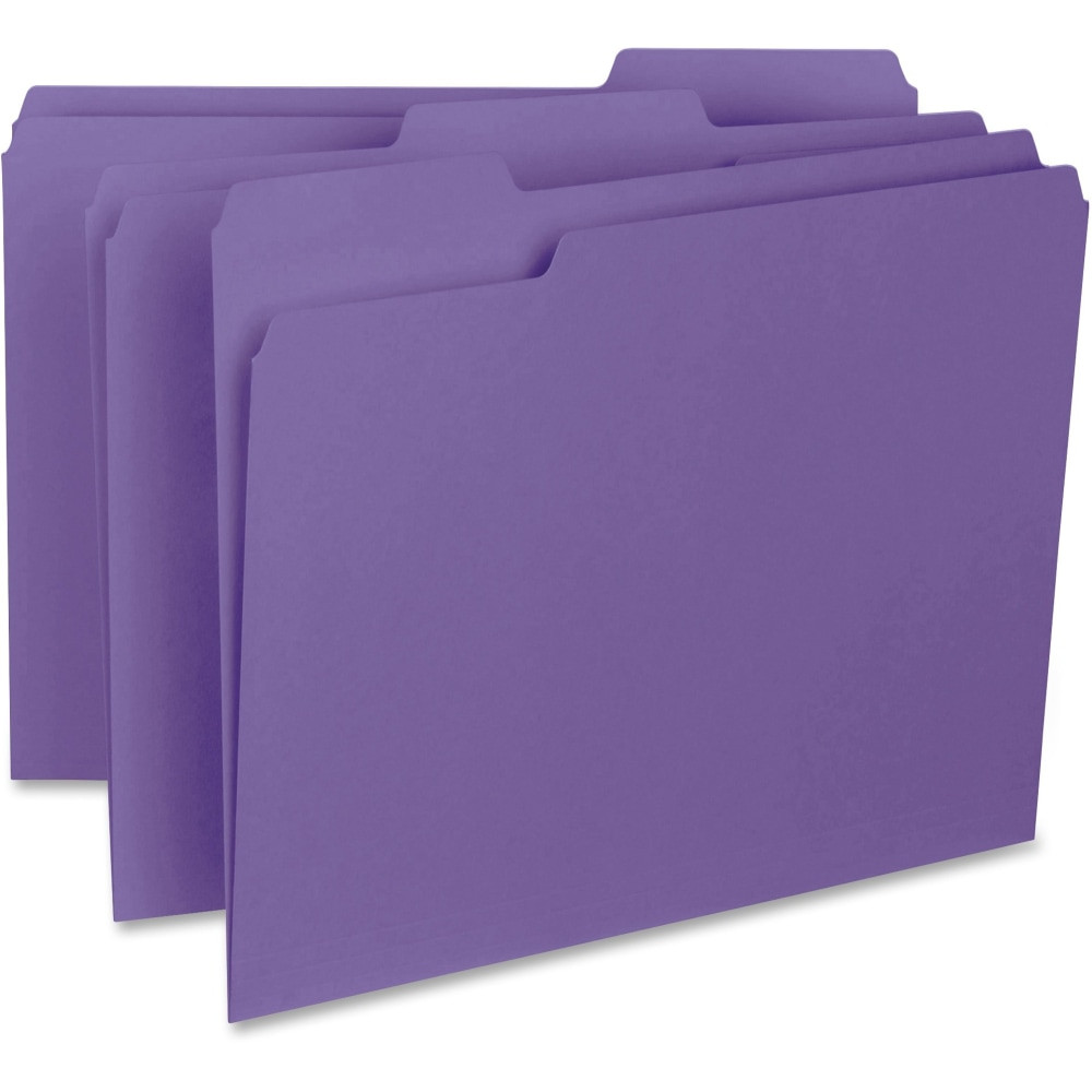 SP RICHARDS 99717 Business Source 1/3-Cut Colored Interior File Folders, Letter Size, Purple, Box Of 100 Folders