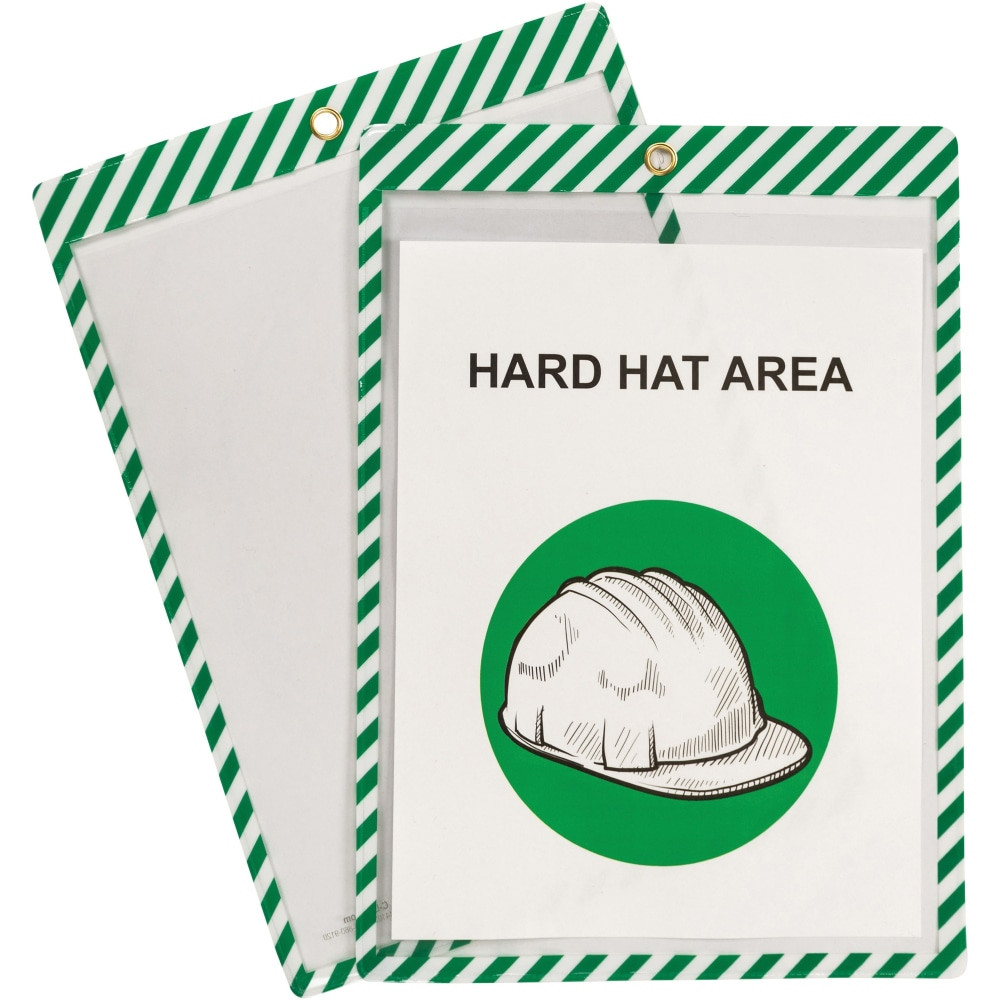 C-LINE PRODUCTS, INC. C-Line 44103  Safety Striped Shop Ticket Holders - 0.1in x 9.8in x 13.6in - Vinyl - 25 / Box - White, Green