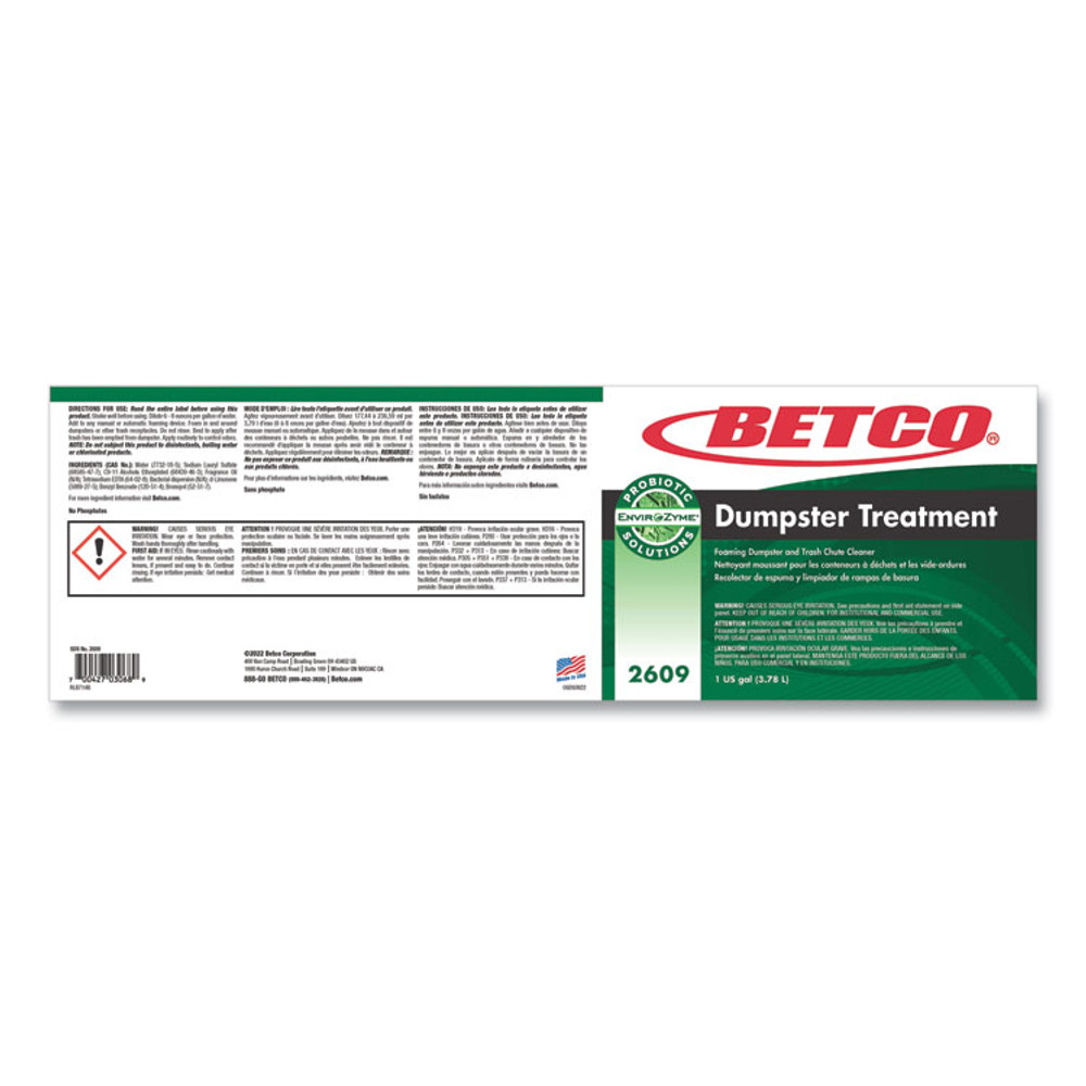BETCO CORPORATION 26090400 Dumpster Treatment, Mango Scent, 1 gal Bottle, 4/Carton