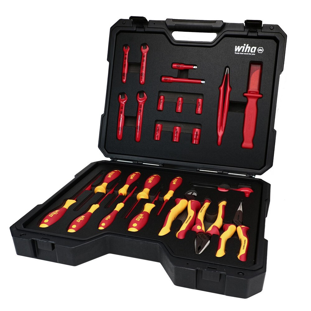 Wiha 91890 Combination Hand Tool Sets; Set Type: Insulated; Hybrid & EV Kit ; Number Of Pieces: 26 ; Measurement Type: 1/4; Metric; Torx ; Tool Finish: Insulated ; Container Type: Blow Molded Case