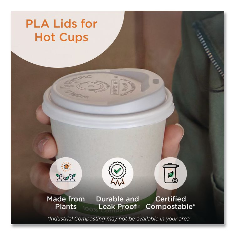 WORLD CENTRIC CULCS12 PLA Lids for Hot Cups, Fits 10 oz to 20 oz Hot Cups, Plastic, White, 1,000/Carton