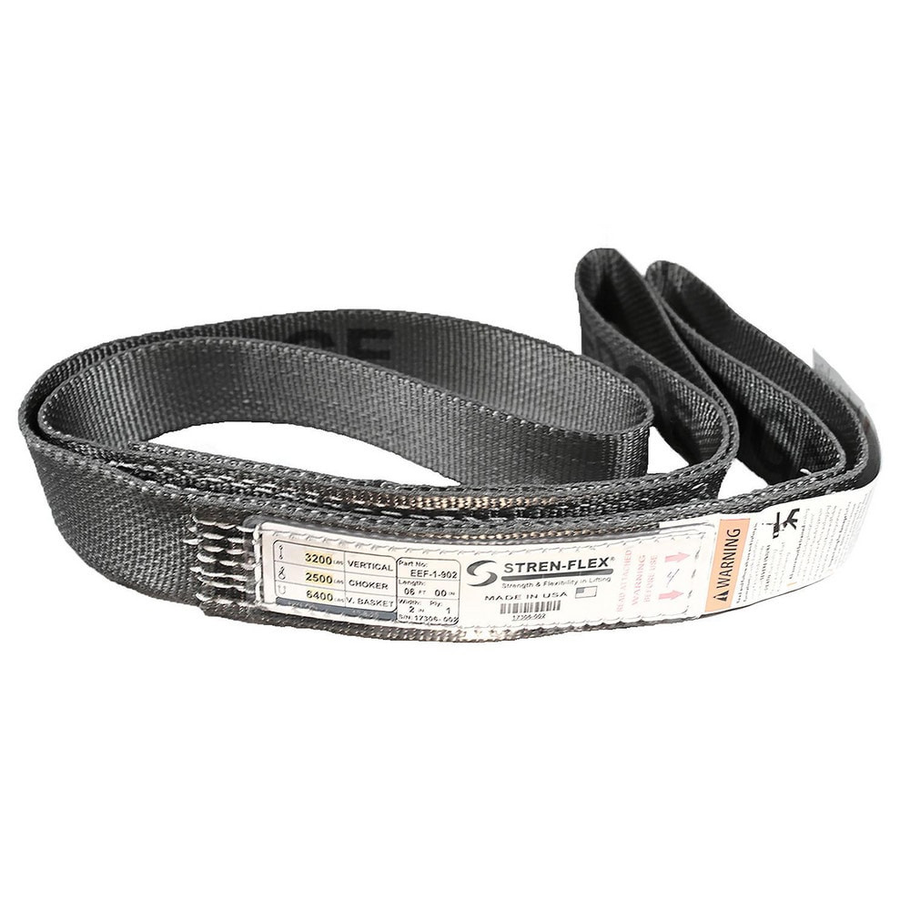 Stren-Flex EET-1-902ME-20 Eye & Eye Sling: 2" Wide, 20' Long, 3,200 lb Vertical, 2,500 lb Choker, 6,400 lb Basket, Nylon