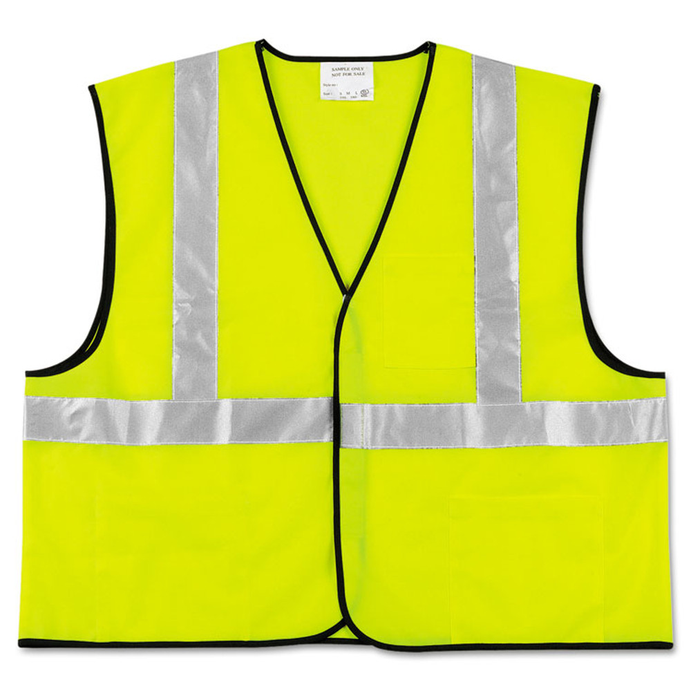MCR SAFETY VCL2SLL Class 2 Safety Vest, Polyester, Large Fluorescent Lime with Silver Stripe