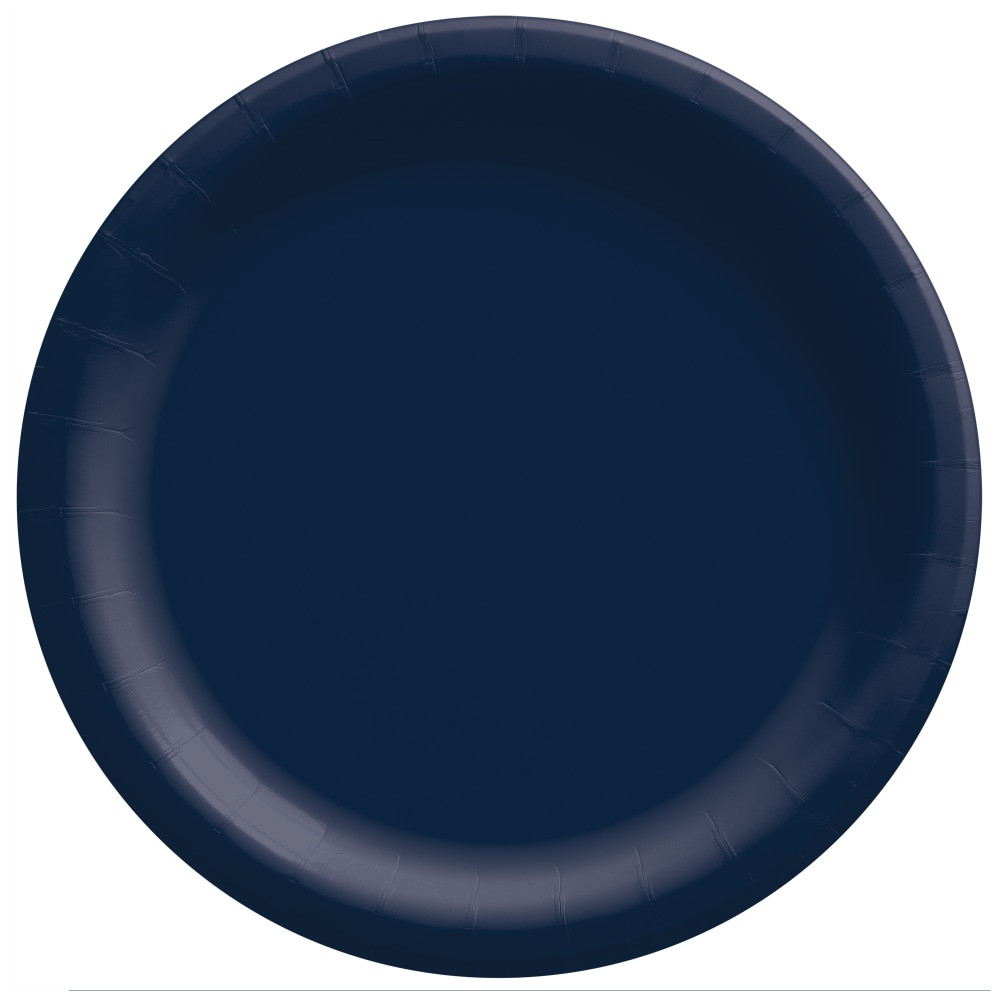 AMSCAN 690015.343  Round Paper Plates, Navy Blue, 10in, 50 Plates Per Pack, Case Of 2 Packs