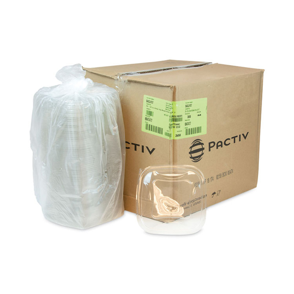 PACTIV EVERGREEN CORPORATION SACLF07 EarthChoice Square Recycled Bowl Flat Lid, 7.38 x 7.38 x 0.26, Clear, Plastic, 300/Carton