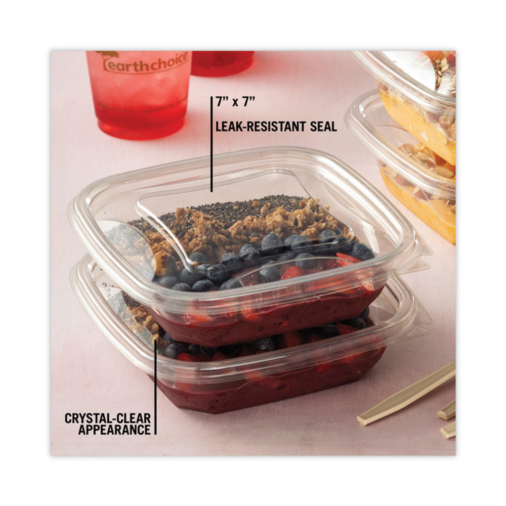 PACTIV EVERGREEN CORPORATION SACLF07 EarthChoice Square Recycled Bowl Flat Lid, 7.38 x 7.38 x 0.26, Clear, Plastic, 300/Carton