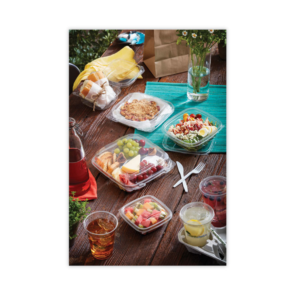 PACTIV EVERGREEN CORPORATION SACLF07 EarthChoice Square Recycled Bowl Flat Lid, 7.38 x 7.38 x 0.26, Clear, Plastic, 300/Carton