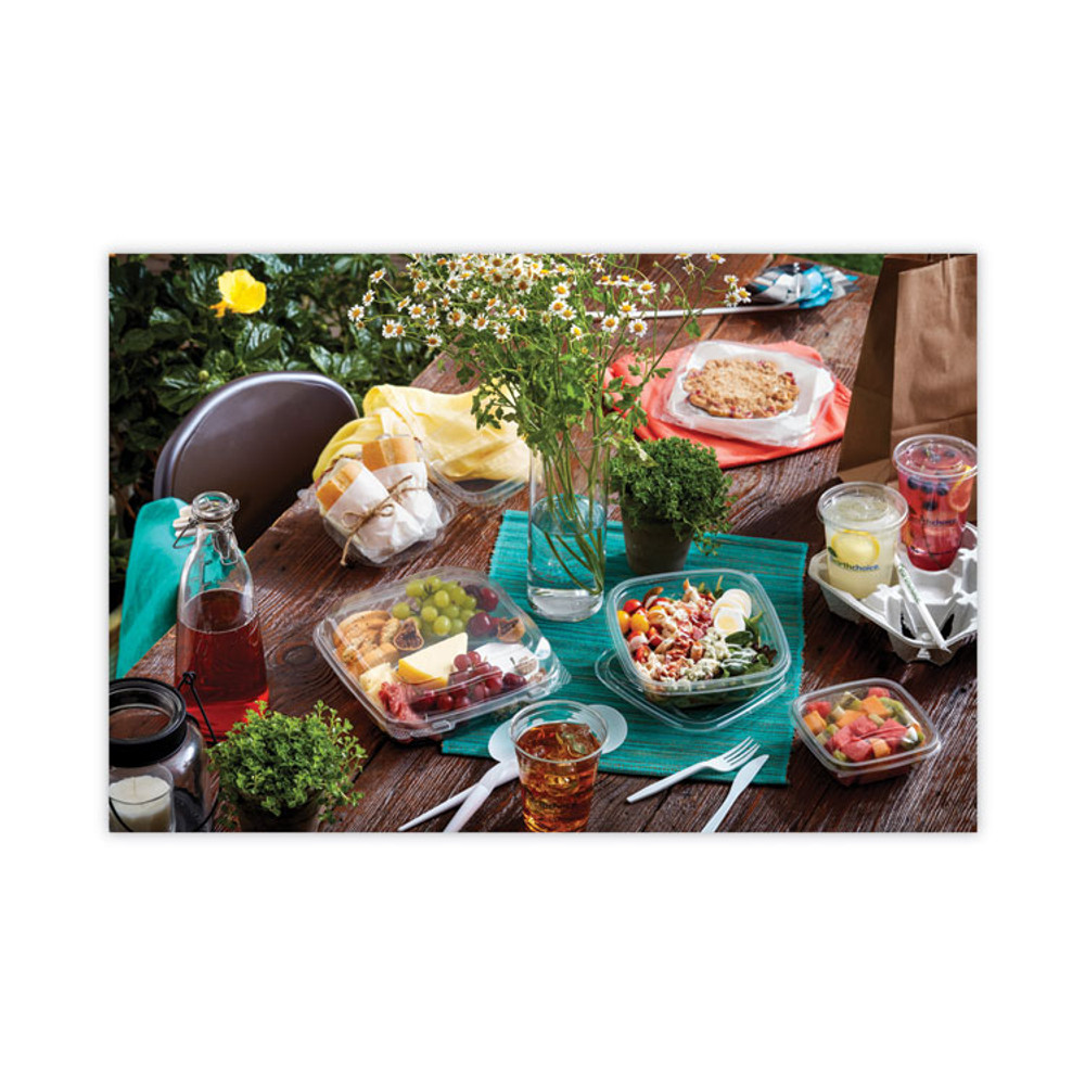 PACTIV EVERGREEN CORPORATION SACLF07 EarthChoice Square Recycled Bowl Flat Lid, 7.38 x 7.38 x 0.26, Clear, Plastic, 300/Carton