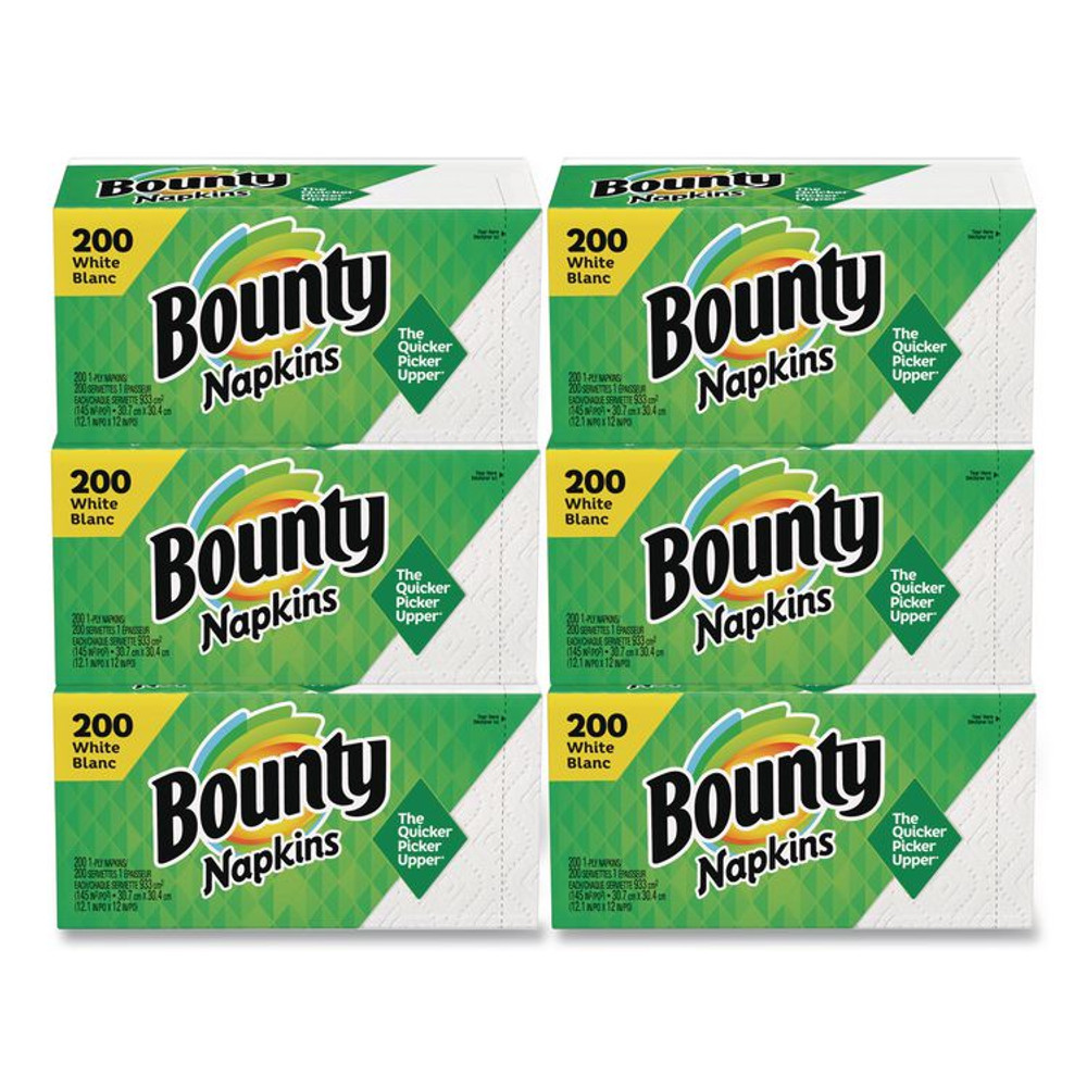 PROCTER & GAMBLE Bounty® 96595CT Quilted Napkins, 1-Ply, 12 1/10 x 12, White, 200/Pack, 8 Pack/Carton