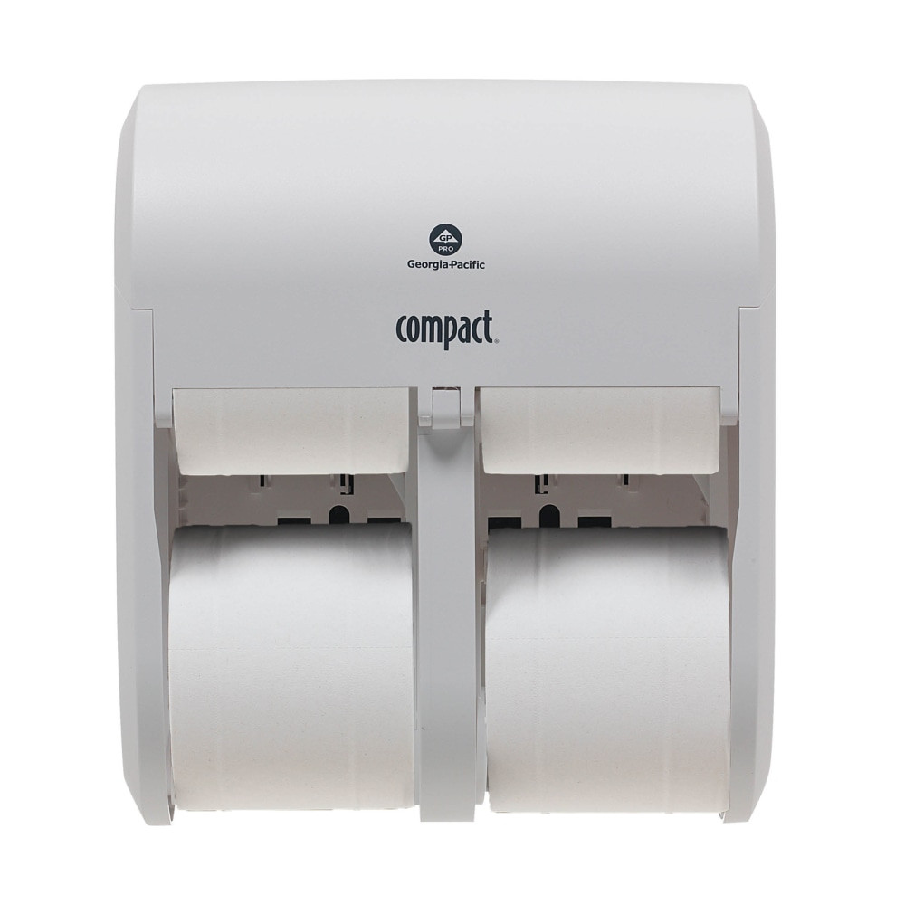 GEORGIA-PACIFIC CORPORATION Compact 56747A  Quad by GP PRO, 4-Roll Coreless High-Capacity Toilet Paper Dispenser, 56747A, 11.75in x 6.9in x 13.25in, White, 1 Dispenser