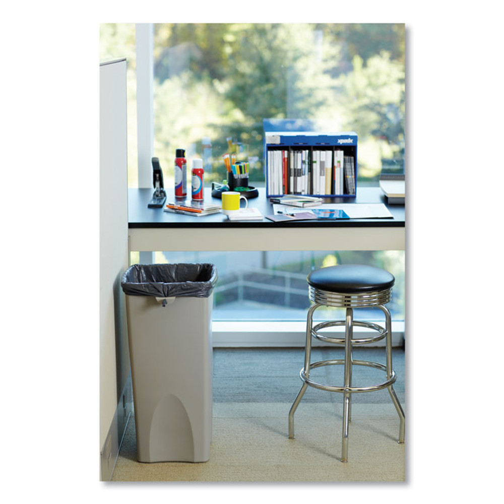 RUBBERMAID COMMERCIAL PROD. 356988BG Untouchable Square Waste Receptacle, 23 gal, Plastic, Beige