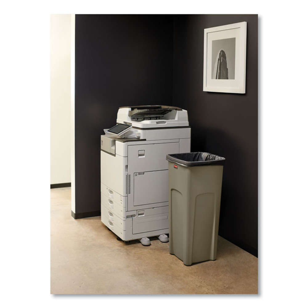 RUBBERMAID COMMERCIAL PROD. 356988BG Untouchable Square Waste Receptacle, 23 gal, Plastic, Beige