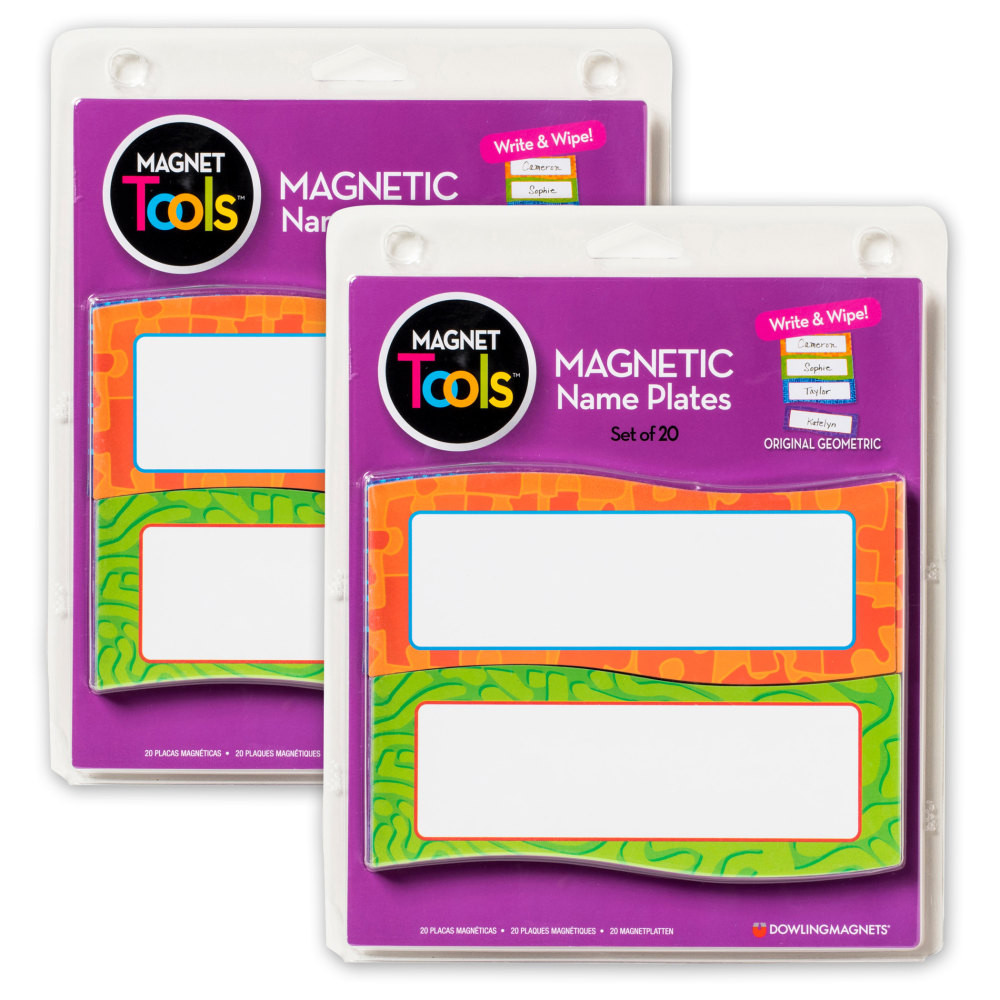 Dowling Magnets DO-735205-2  Magnetic Name Plates, 5inH x 2inW x 1/16inD, Multicolor, 20 Nameplates Per Pack, Set Of 2 Packs