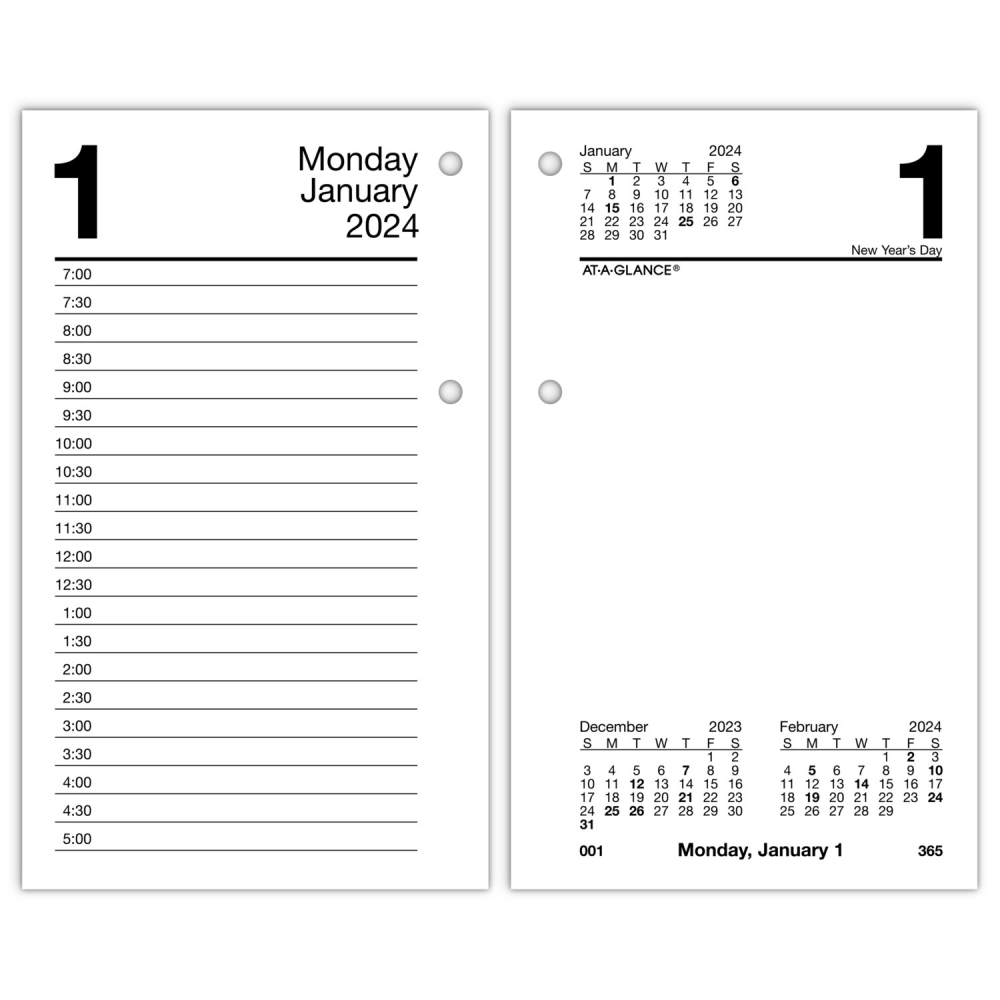 ACCO BRANDS USA, LLC E7175024 2024 AT-A-GLANCE Daily Loose-Leaf Desk Calendar Refill, 3-1/2in x 6in, January To December 2024, E71750