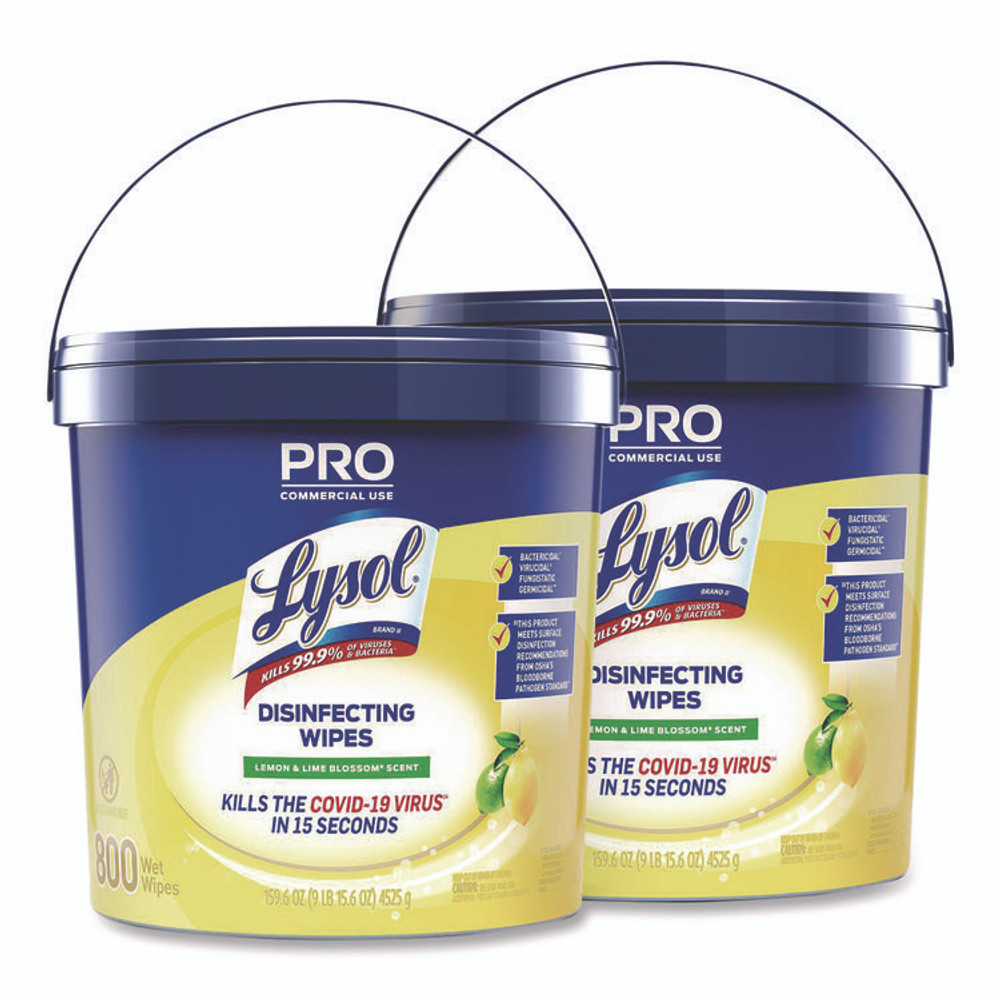 RECKITT BENCKISER LYSOL® Brand 99856CT Professional Disinfecting Wipe Bucket, 1-Ply, 6 x 8, Lemon and Lime Blossom, White, 800 Wipes/Bucket, 2 Buckets/Carton