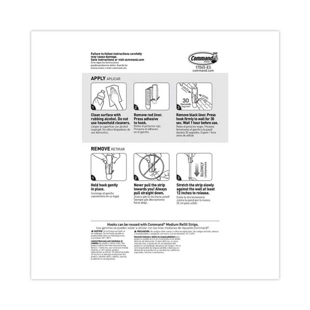 3M/COMMERCIAL TAPE DIV. Command™ 17065S35NA General Purpose Hooks, Medium, Metal, White, 2 lb Capacity, 35 Hooks and 40 Strips/Pack