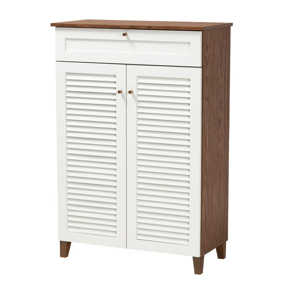 WHOLESALE INTERIORS, INC. Baxton Studio 2721-10394  Coolidge 5-Shelf Shoe Storage Cabinet With Drawer, White/Walnut