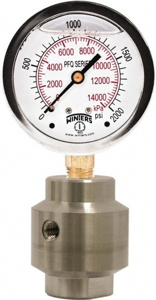 Winters PFQ805/973/GF. Pressure Gauge: 2-1/2" Dial, 1/4" Thread, NPT, Bottom Mount