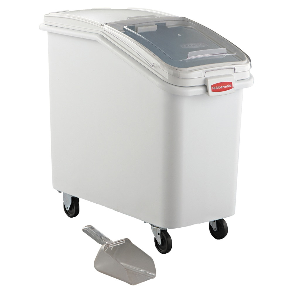 RUBBERMAID RCP360288WHI  Commercial ProSave Mobile Ingredient Bin, 104.72 Quarts, 28inH x 15 1/2inW x 29 1/2inD, White/Clear