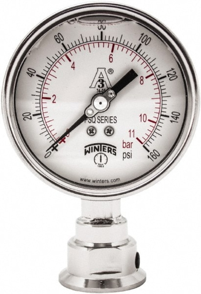 Winters PSQ15605 Pressure Gauge: 4" Dial, 1-1/2" Thread, Lower Mount